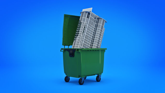Building in garbage bin. 3d rendering