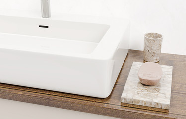 Modern white sink in a soft light on white background 3d illustration