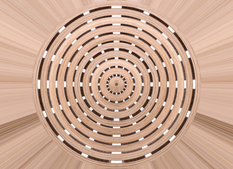 Abstract background of symmetrical shape made of wooden slats 