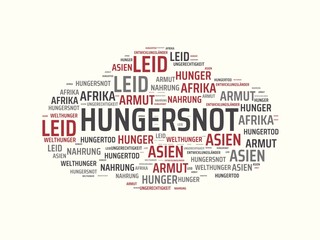 ENTWICKLUNGSLÄNDER - INDUSTRIELÄNDER - Bilder mit Wörtern aus dem Bereich Hungersnot, Wortwolke, Würfel, Buchstabe, Bild, Illustration