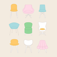 Vector set of chairs. Outline illustration