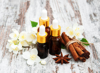 Massage oils and jasmine flowers