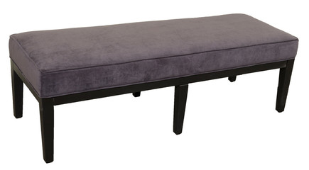 grey padded bedroom bench against white background