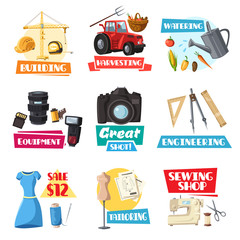 Vector farming, engineering, sewing or photo items