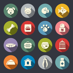 Pet shop goods icon set