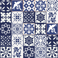 Modèle de carreaux portugais bleus - vecteur Azulejos, carreaux de design d& 39 intérieur de mode