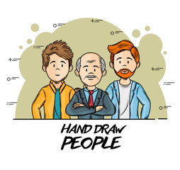Hand drawn men over white and green background vector illustration