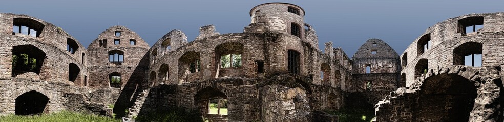 Fototapeta na wymiar Innenpanorama der Ruine Schönrain im Spessart 