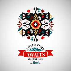 Colorful tribal Navajo style vector ornamental geometric logo set