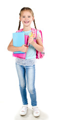 Portrait of smiling schoolgirl with backpack
