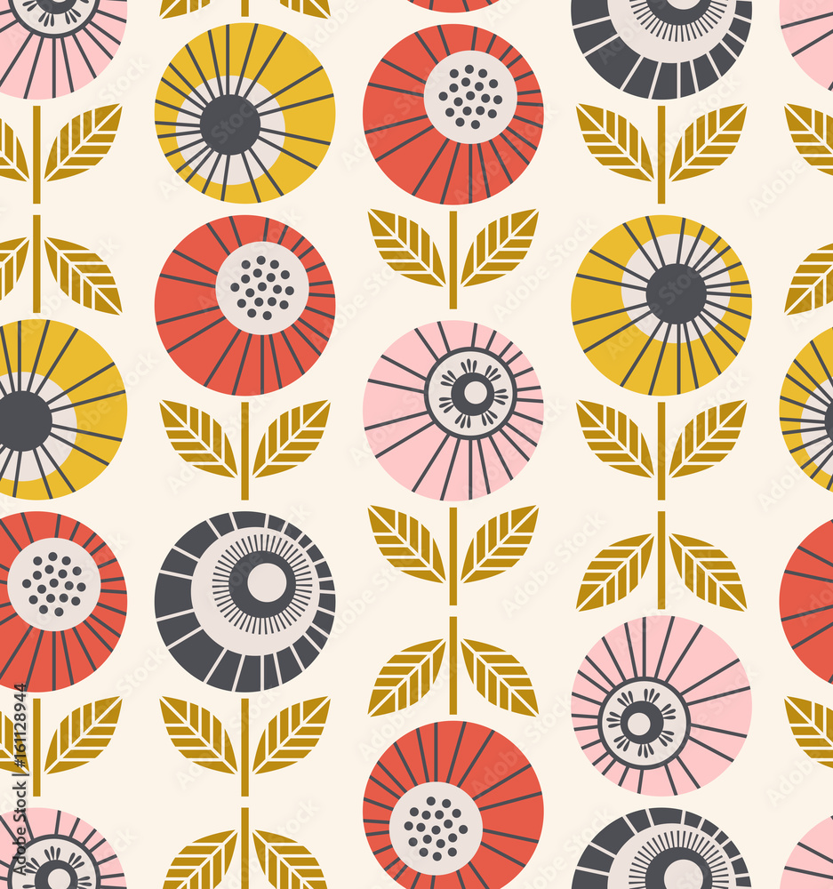 Poster seamless retro pattern with flowers