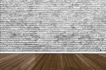 Abstract brick wall and wood floor in room for artwork , Interior design or montage display your product.