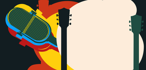 Vector design template, music theme. Guitar and retro microphone