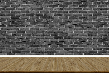 Abstract brick wall and wood floor in room for artwork , Interior design or montage display your product.