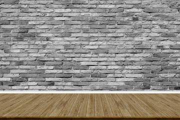 Abstract brick wall and wood floor in room for artwork , Interior design or montage display your product.