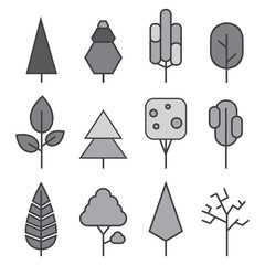 Set of vector line Trees. Forest creative icons