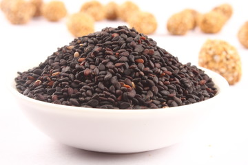 Bowl of black organic sessame seeds