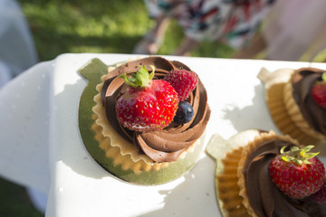 Sweet cake with strawberry, raspberry, blackberry 
