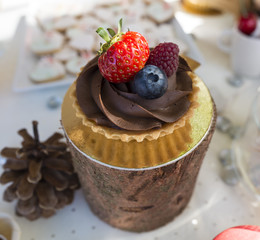 Sweet cake with strawberry, raspberry, blackberry