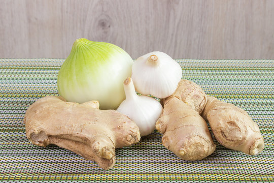 Onion, Garlic Bulb And Ginger