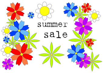 Summer sale poster with color flowers