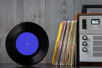 Old vinyl records and sound equipment