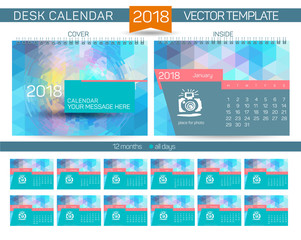 Desk Calendar 2018 Vector Design Template with abstract pattern. Set of 12 Months.