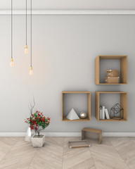 Mock up with light wall interior background, 3d render