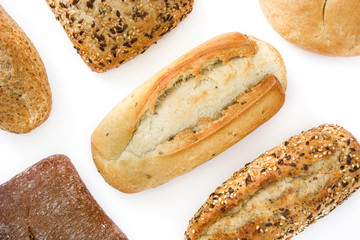 Mixed bread isolated on white background.Top view
