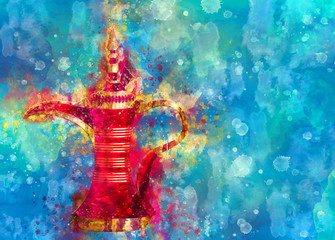 Arabian Dallah Watercolor Illustration