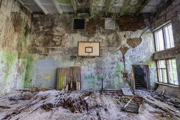School gym in abandoned military town called Chernobyl-2 in Chernobyl Exclusion Zone, Ukraine