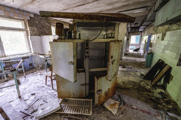 Inside the hospital of abandoned Pripyat city in Chernobyl Exclusion Zone, Ukraine
