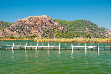 Dalyan River, fencing in the water turtle hospital.