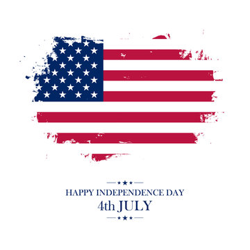 USA Happy Independence Day greeting card with brush stroke background in american national flag colors. Vector illustration.
