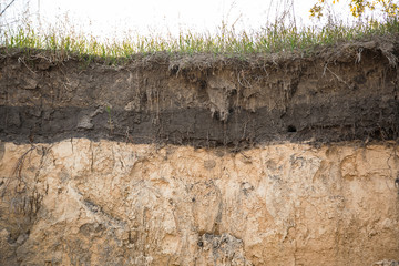 The layers of the earth in a clay pit