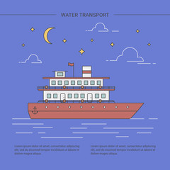 Water transport design concept. Line icons.