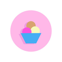 Ice cream cup flat icon. Round colorful button, circular vector sign, logo illustration. Flat style design