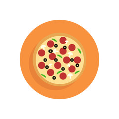 Pizza flat icon. Round colorful button, circular vector sign, logo illustration. Flat style design