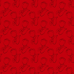 Seamless pattern, tulips, hand drawing, vector