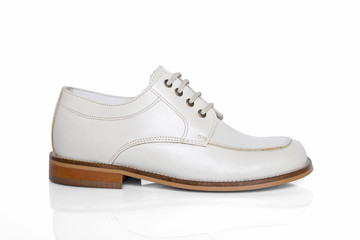 Male Brown Shoes on White Background, Isolated Product, Top View, Studio.