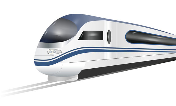 Super streamlined high-speed train isolated on white background. Concept railway tourism transportation and railroad travel. Vector