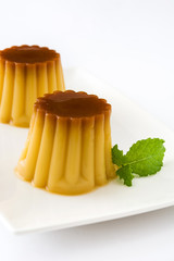 Creme caramel. Egg pudding isolated on white background
