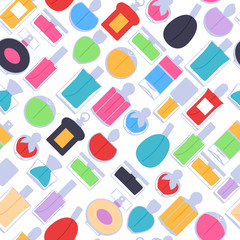 Perfume bottles icons seamless pattern. Eau de parfum.