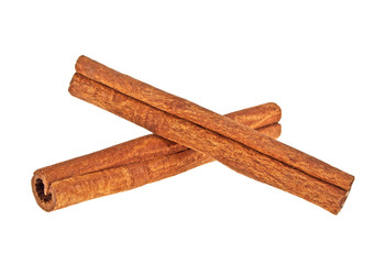 Two cinnamon sticks isolated on white background
