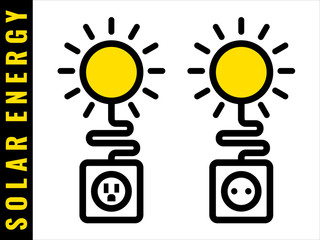 Solar energy icons The sun supplies electricity to your electric outlet Symbol of renewable ecologically friendly power source B and C type sockets Vector illustration isolated on white background