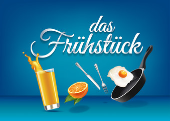 Breakfast in german language, paper hand lettering calligraphy.