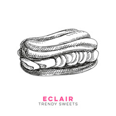 Vector hand drawn eclair Illustration.