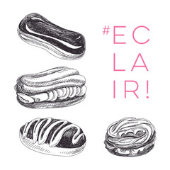 Vector hand drawn set of eclair Illustration.