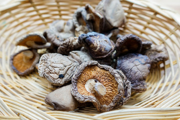 Dried shiitake mushrooms in basket