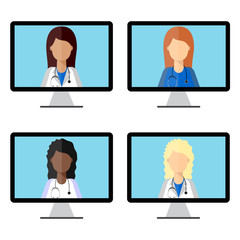 4 Woman doctor on computer monitor, icon